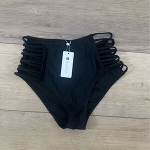 Black Strappy High Waisted Bikini Bottom